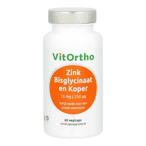 Zink Bisglycinaat 15 mg en Koper 250 mcg - 60 vcaps